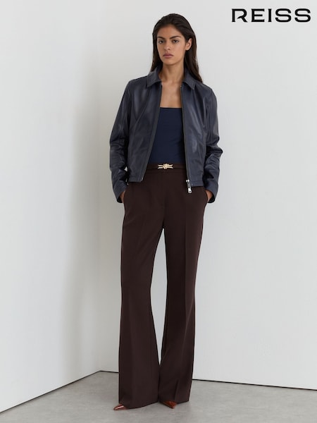Grape - Reiss Leona Flared Knot-hardware Belted Trousers