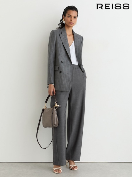Grey - Reiss Elle Elasticated-waist Barrel-leg Trousers