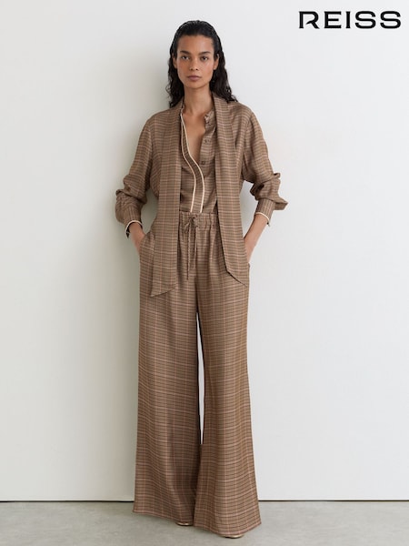 Neutral Check - Reiss Minnie Wide-leg Check Trousers