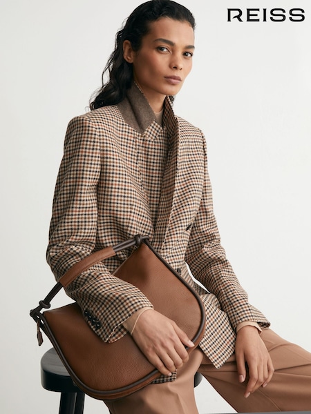 Neutral Check - Reiss Willow Wool Houndstooth-check Double-breasted Blazer