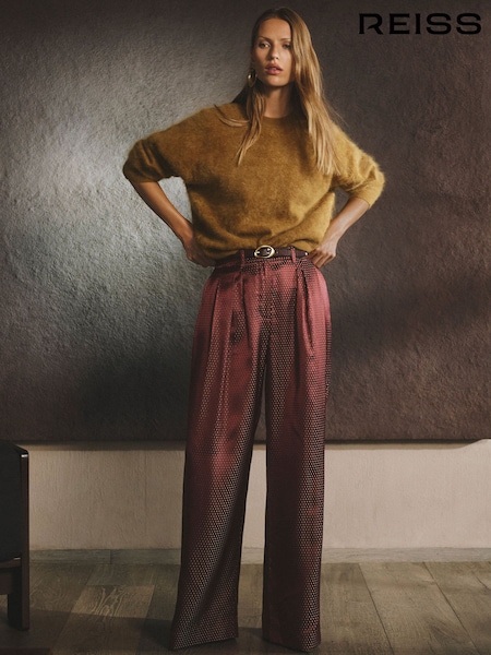 Бургундия қызылы - Reiss Tilly Jacquard Wide-leg Pleated Trousers