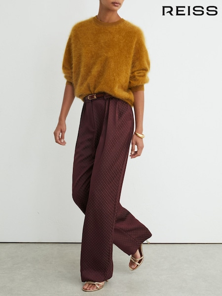Rouge bordeaux - Reiss Tilly Jacquard Wide-leg Pleated Trousers