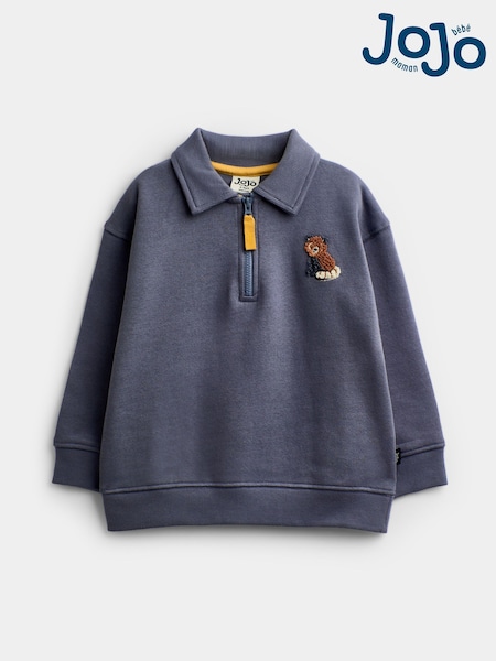 Blue Panda - Jojo Maman Bébé Embroidered Half Zip Sweatshirt