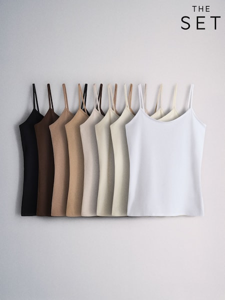 Black/Brown/Neutral/Oat/Cream/White - The Set The Set 8 Pack Cami Vests