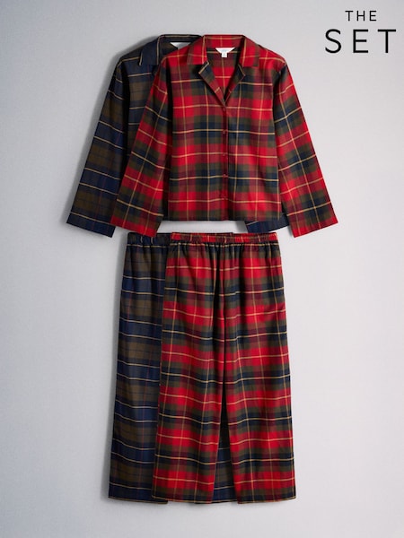 Carreaux rouge/Carreaux Vert - The Set 2 Ensemble de pyjamas traditionnels en flanelle de coton