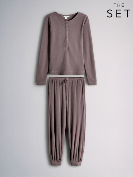 Mauve Purple - The Set Soft Cream Henley And Balloon Pant Lounge Co-ord Set