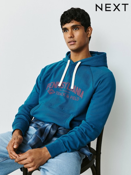 Blue - Regular Graphic Overhead Hoodie
