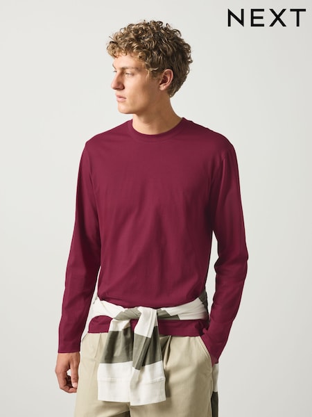 Burgundy Red - Regular Fit Long Sleeve Crew Neck T-shirt