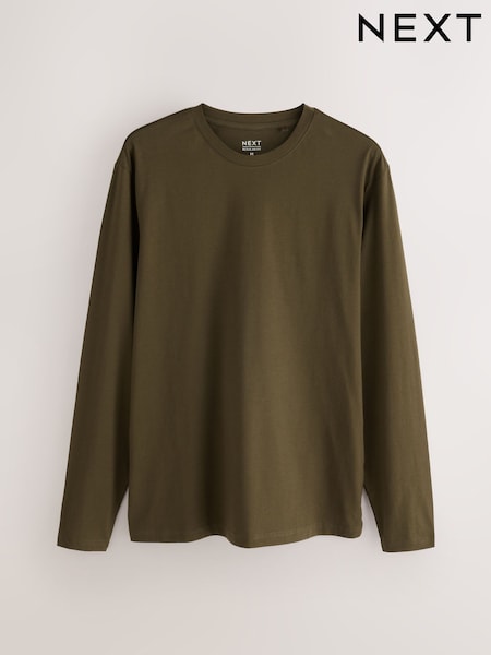 أخضر داكن - Relaxed Fit Long Sleeve Crew Neck T-shirt