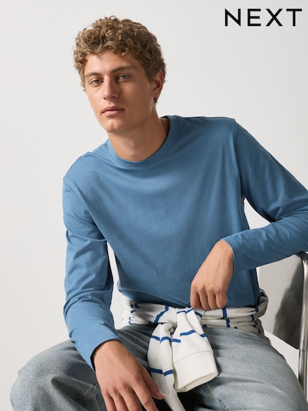 Mid Blue - Regular Fit Long Sleeve Crew Neck T-shirt