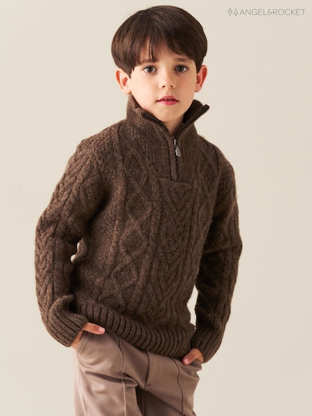 Brown - Angel & Rocket Colin Zip Neck Knit Jumper