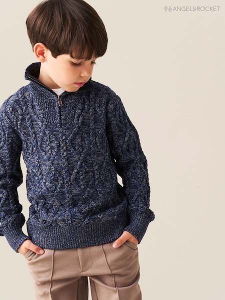 Blue - Angel & Rocket Colin Zip Neck Tweed Knit Jumper