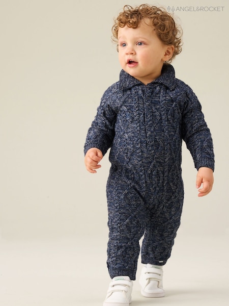 Blue - Angel & Rocket Theodore Cable Knit Romper