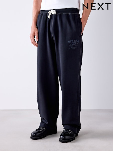 Black - Regular Loopback Relax Fit Graphic Joggers
