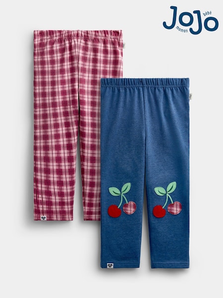 Blue Marl Cherry Gingham - Jojo Maman Bébé 2 -pack Appliqué & Check Leggings