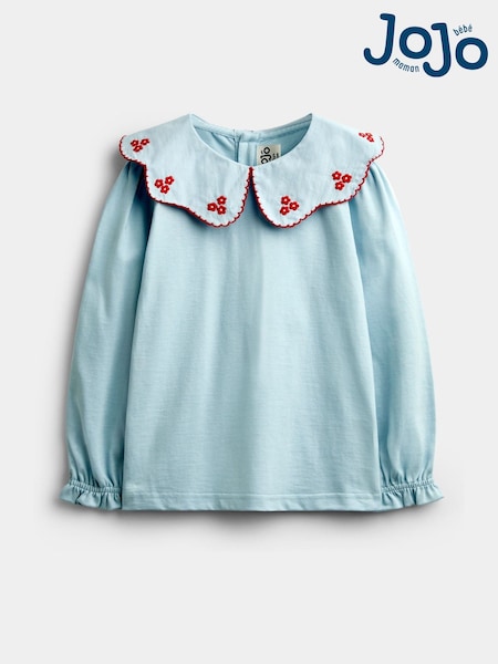 Light Blue Flowers - Jojo Maman Bébé Embroidered Collar Top