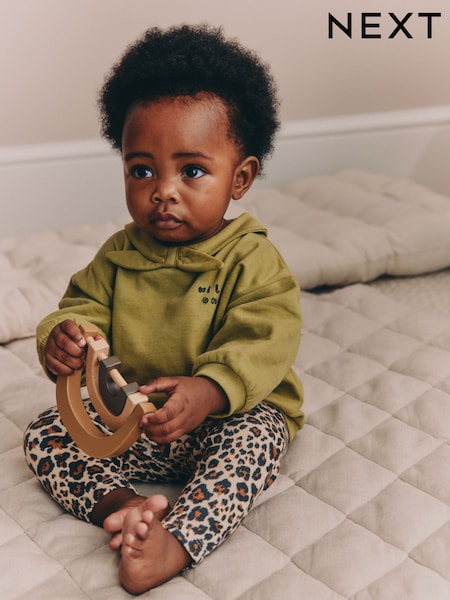 Green / Leopard - Baby Sweat Top And Wide Leg Leggings 2 Piece Set (0mths-2yrs)