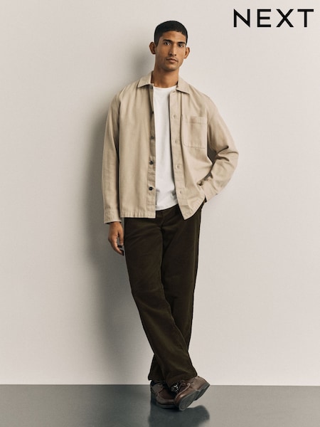 Khaki - Straight Fit Corduroy Chino Trousers