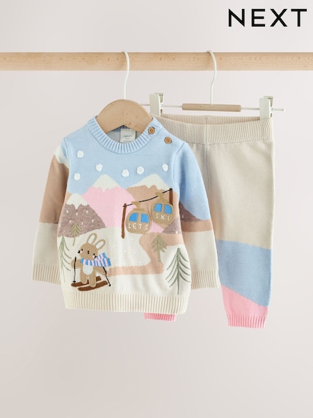 Ecru Bunny - Character Knitted Scene Jumper And Leggings Baby Set (0mths-2yrs)