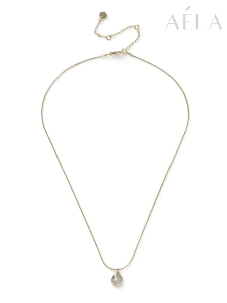 Gold - Aela Gold Tone Diamond Simulant Oval Pendant Necklace