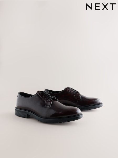 বারগান্ডি লাল - Regular Box Leather Derby Shoes