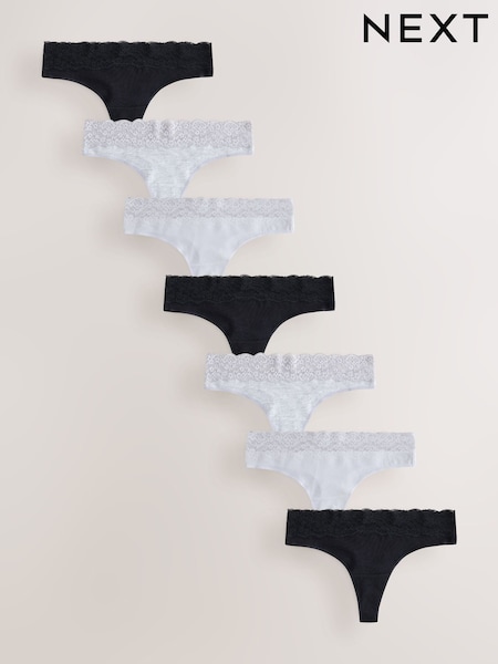 Black/White/Grey - Cotton And Lace Knickers 7 Pack