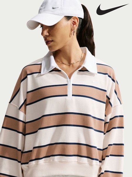 Pale Ivory - Nike Stripe Long Sleeve Polo Top