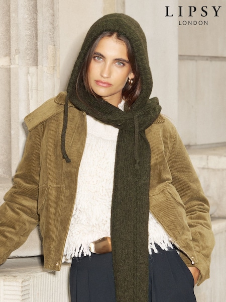 Verde oscuro - Lipsy Cable Knit Hooded Scarf