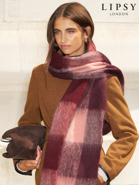 Berry Pink - Lipsy Check Brushed Scarf