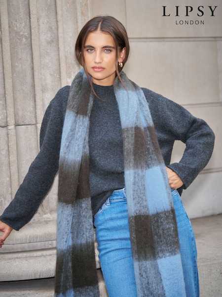 Blue - Lipsy Check Brushed Scarf