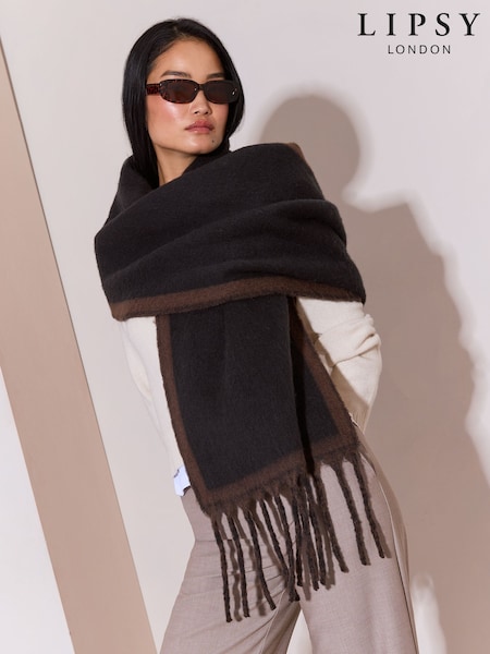 Black/Brown - Lipsy Reversible Brushed Scarf