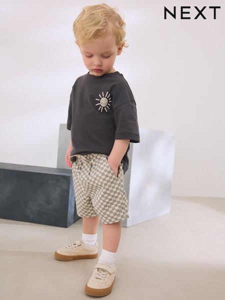 رمادي رمادي داكن - Short Sleeve T-shirt & Shorts Set (3mths-7yrs)