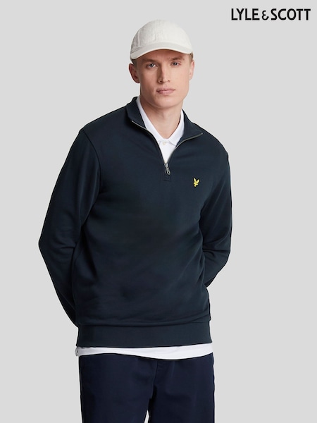 Blue - Regular Lyle & Scott Loopback Quarter Zip Sweatshirt