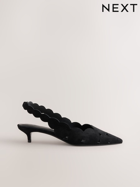 שחור - Forever Comfort® Suede Lasercut Slingback Heels