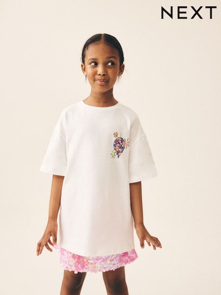 Ecru Disco Ball - Oversized Sequin Graphic T-shirt (3-16yrs)