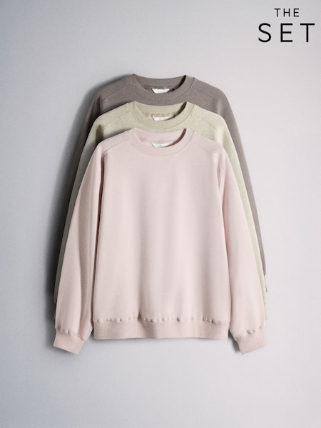 Pink - The Set 3 Pack Saddle Sleeve Crew Neck Sweatshirts