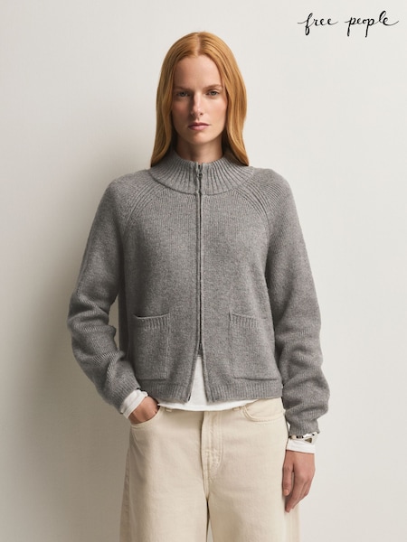Grey - Free People Wtf On It Half Zip Cardigan