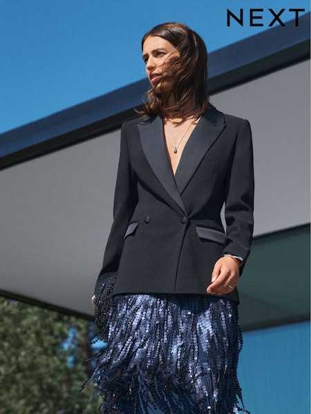 Black - Tuxedo Suit Double Breasted Jacket