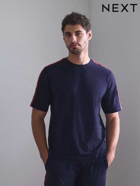 Navy Side Stripe - Regular Stripe Short Sleeve Pyjamas Set