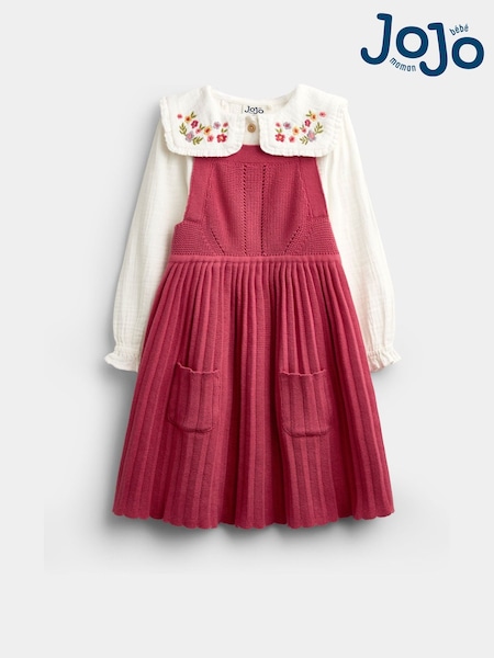 Dusky Pink - Jojo Maman Bébé Embroidered Blouse & Knit Pinafore Set