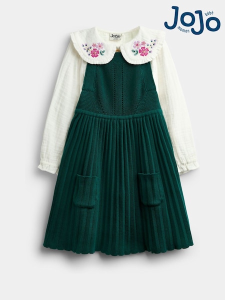 Emerald Green - Jojo Maman Bébé Embroidered Blouse & Knit Pinafore Set