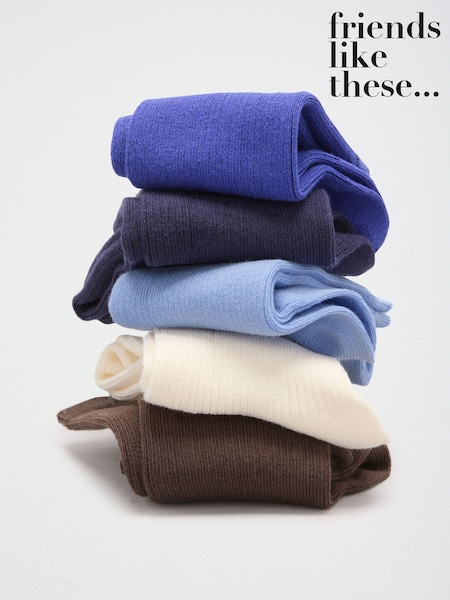 Cobalt Blue - Friends Like These Ribbed Cotton Socks 5 Pack