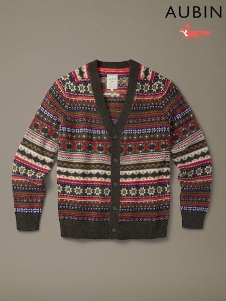 Brown - Regular Aubin Green Wheldrake Fairisle Cardigan