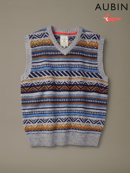 Grey - Regular Aubin Grey Inglewood Fairisle Geo Tank Top