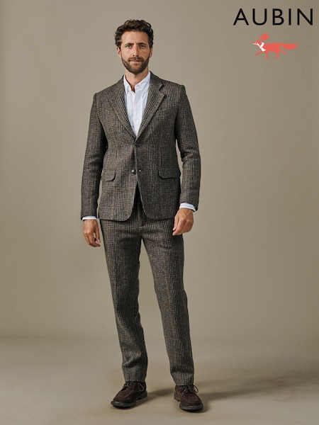 חום - Regular Aubin Marlborough Wool Suit Trousers