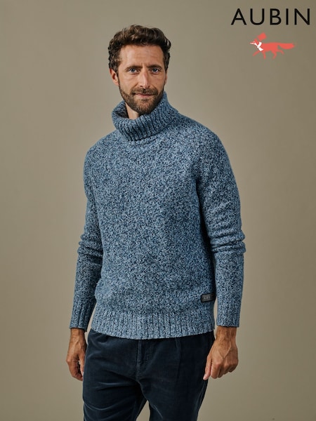 Blå - Regular Aubin Blue Caster Donegal Roll Neck Jumper