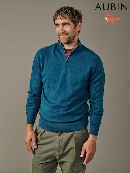 Green - Regular Aubin Green Bonby Zip Neck Jumper