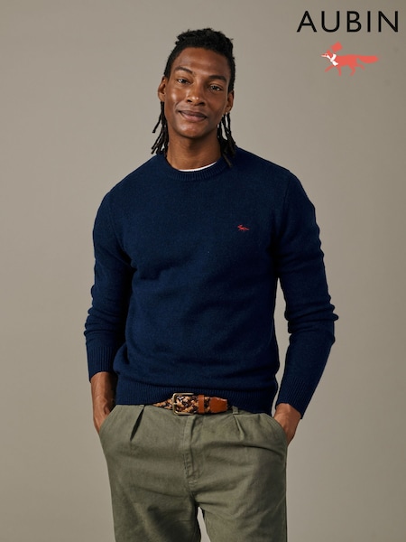 Blue - Regular Aubin Blue Phillips Lambswool Crew Neck Jumper