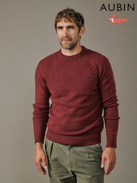 Red - Regular Aubin Red Phillips Lambswool Crew Neck Jumper