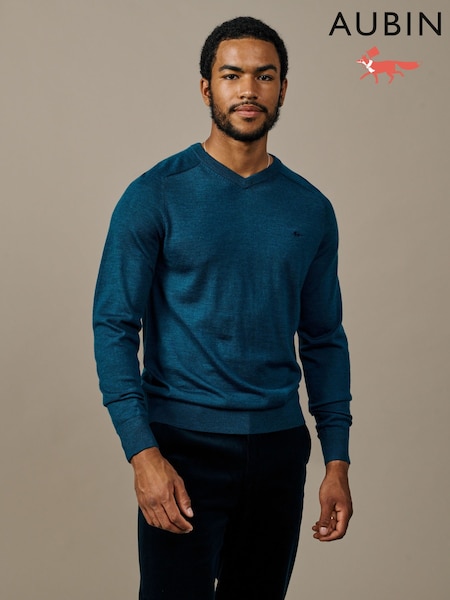 Green - Regular Aubin Green Burnham Merino V-neck Jumper